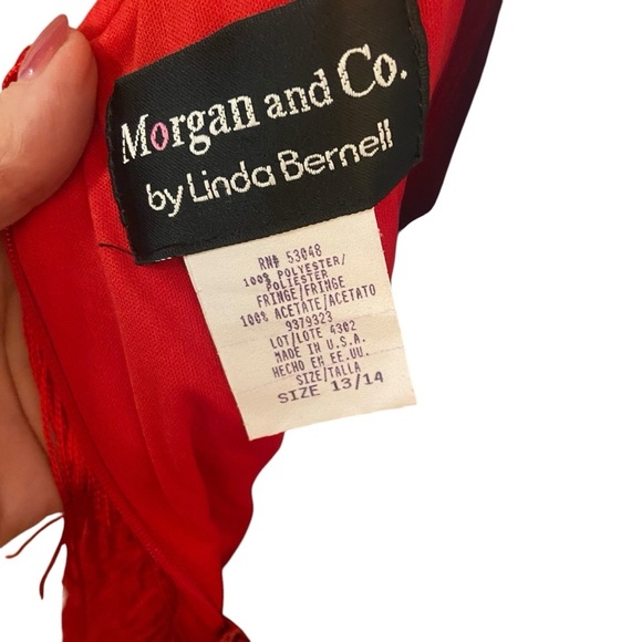 Morgan and Co Elegant Red Fringe Flapper Dress Size 13/14 Great Gatsby Party Fun - Picture 5 of 13